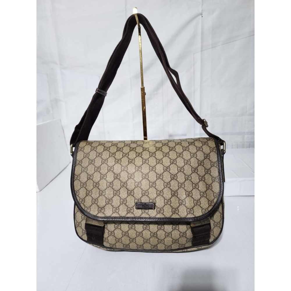 Authentic GUCCI GG Supreme Monogram Coated Canvas Messenger Bag Brown/Beige - Picture 1 of 15